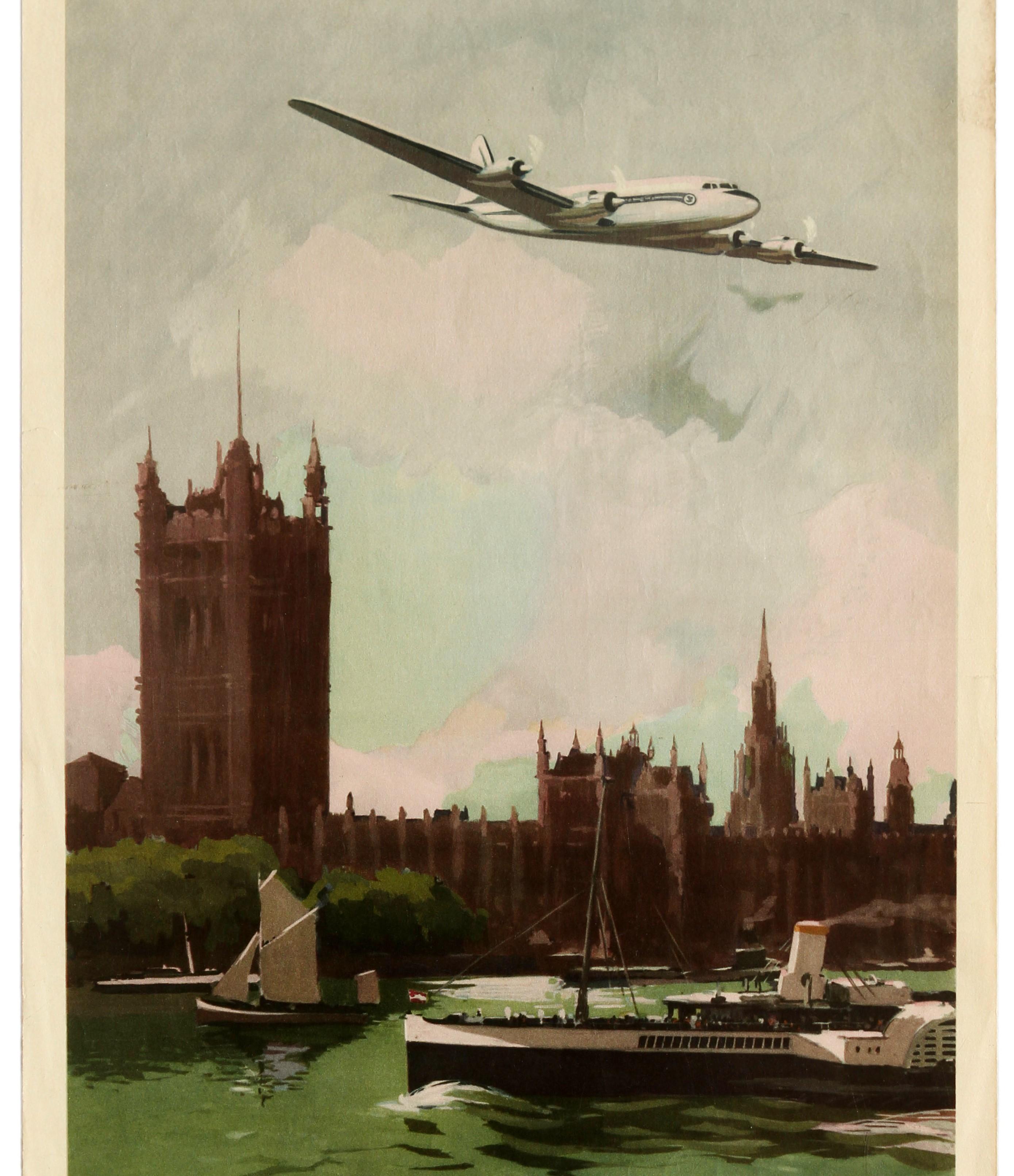 French Original Vintage Poster Air France Angleterre England London Travel Art Affiche