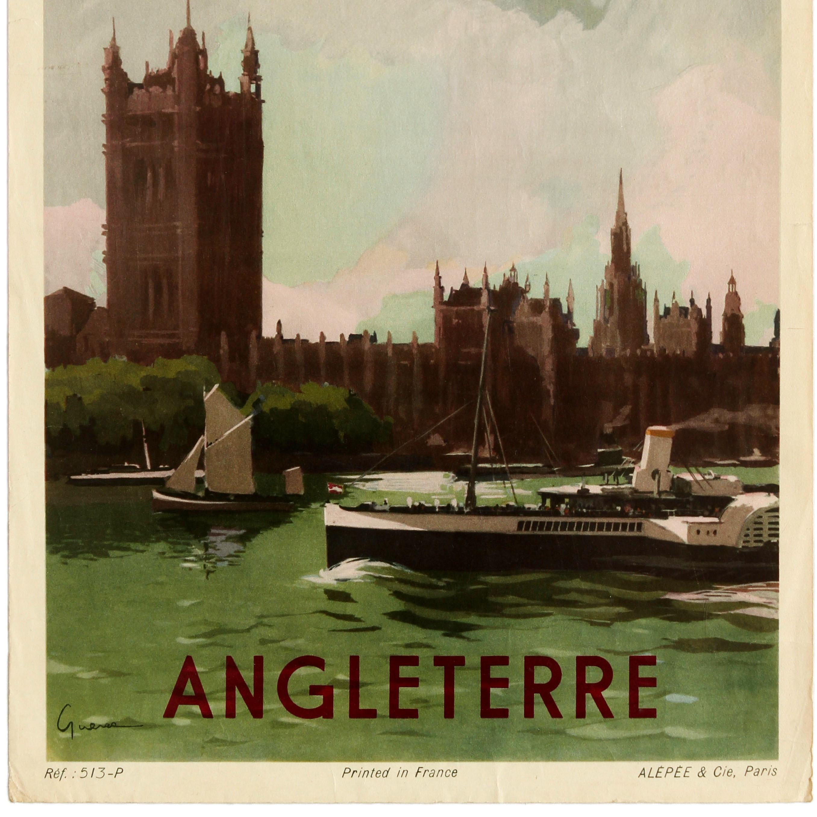 Mid-20th Century Original Vintage Poster Air France Angleterre England London Travel Art Affiche