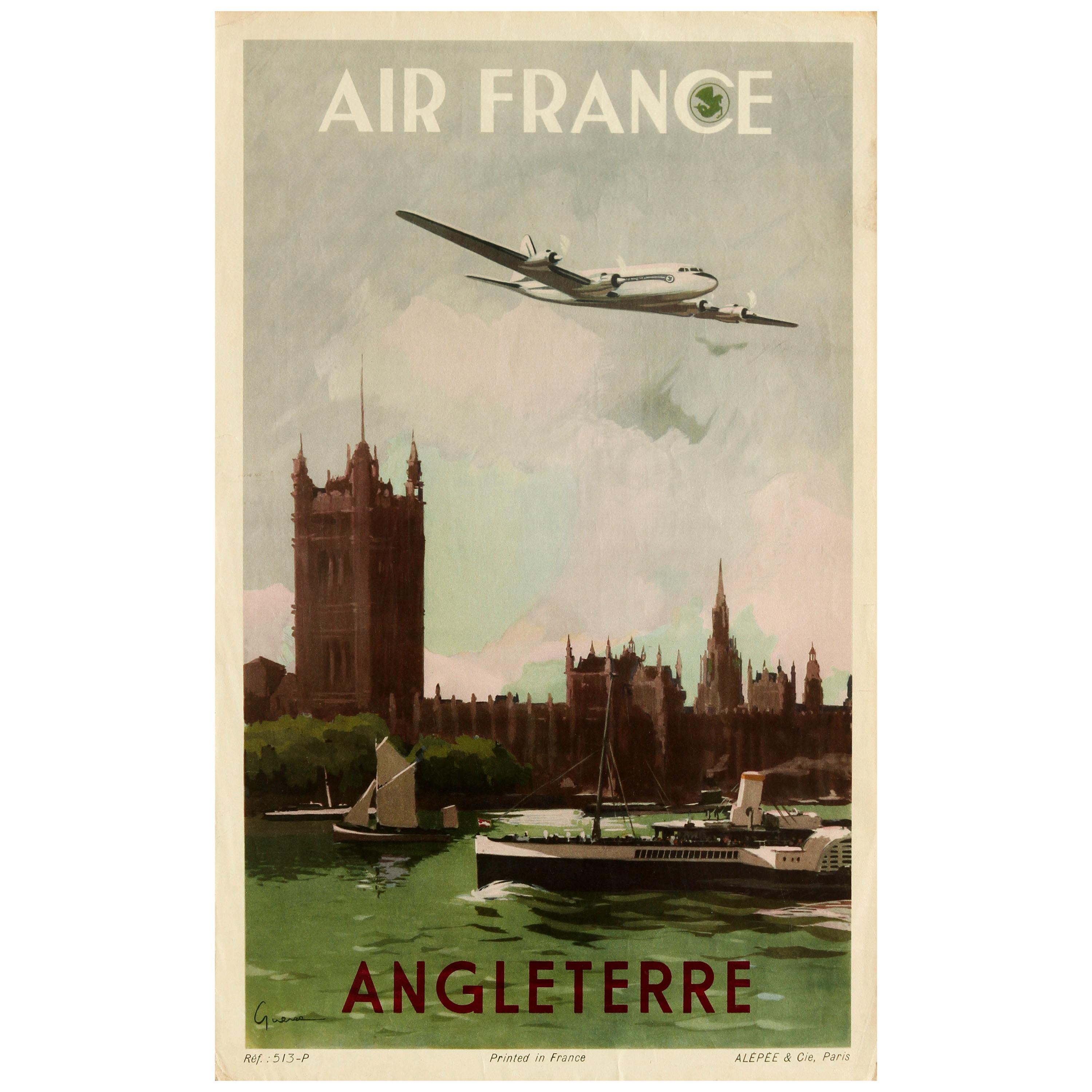 Original Vintage Poster Air France Angleterre England London Travel Art Affiche