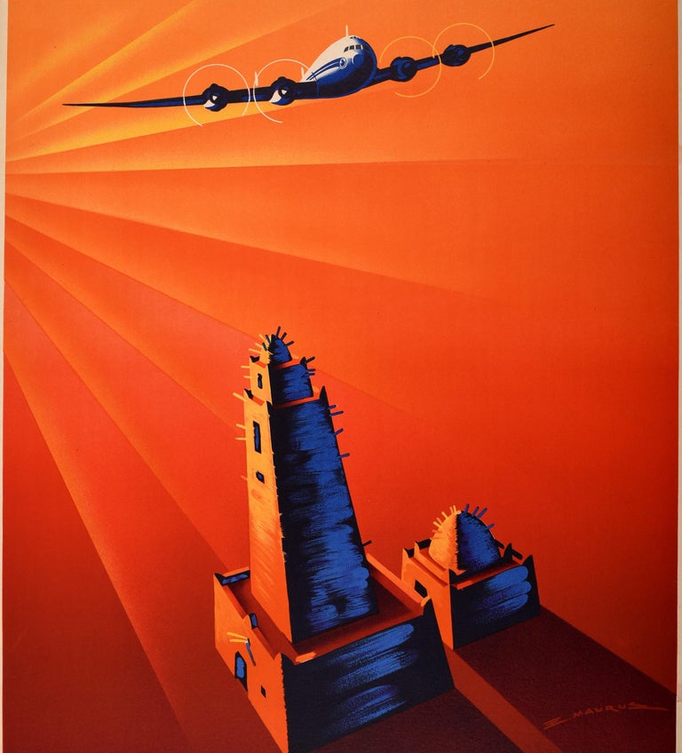Original Vintage Poster Air France Art Deco French West Africa Equatorial Africa In Good Condition In London, GB