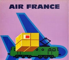 Original Vintage Poster Air France Colis Postal Avion Airmail Plane Train Design