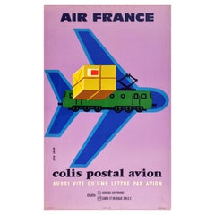 Original Vintage Poster Air France Colis Postal Avion Airmail Plane Train Design