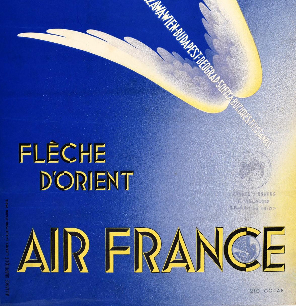 Póster Original Vintage Air France Fleche D'Orient Diseño Flecha Alada Viajes Francés en venta