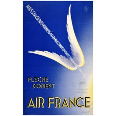 Original Vintage Poster Air France Fleche D'Orient Winged Arrow Design Travel