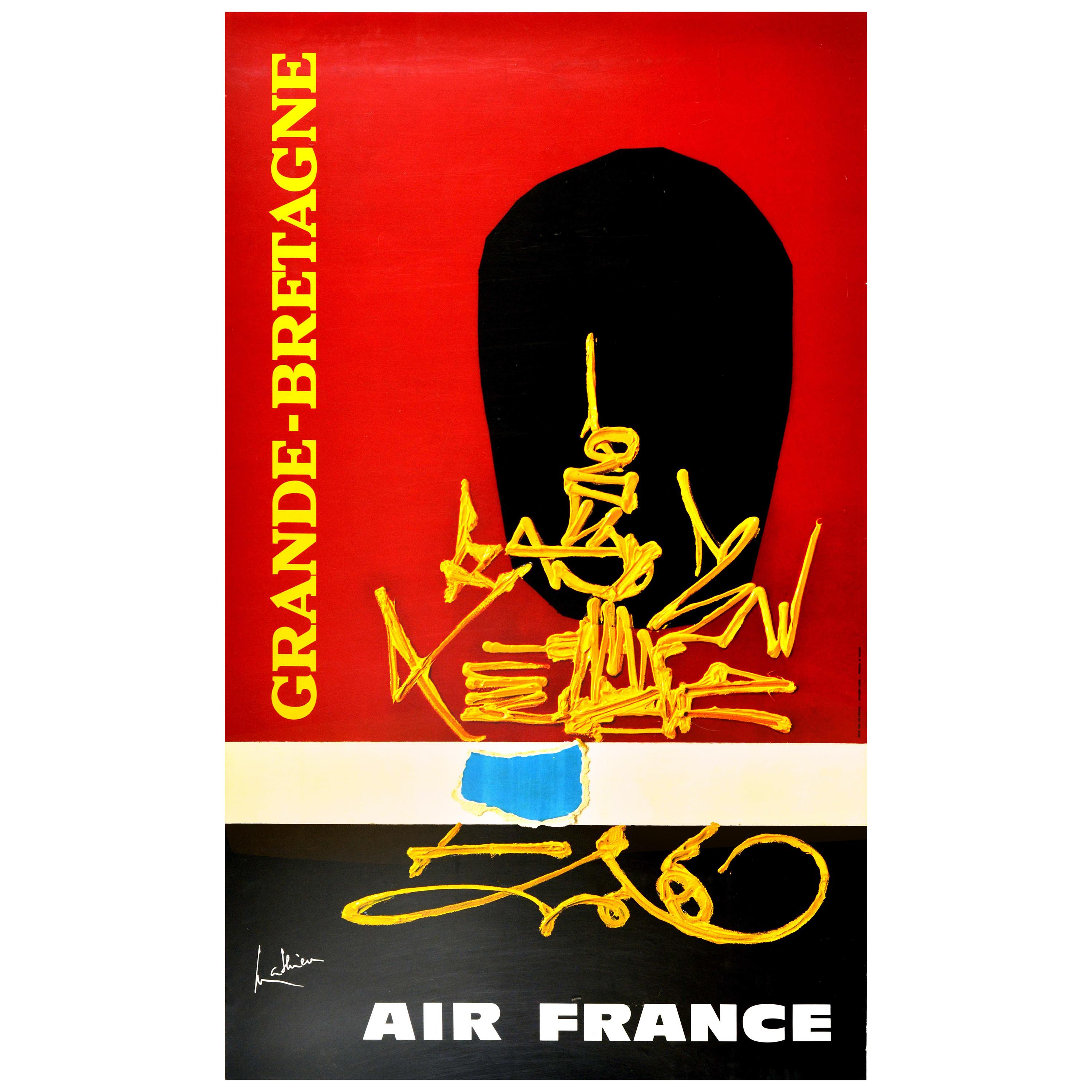 Original vintage travel advertising poster, Air France Great Britain / Grande Bretagne, from a series commissioned by Air France in 1968 featuring artwork by one of the leading French abstract expressionist artists Georges Mathieu (1921-2012).