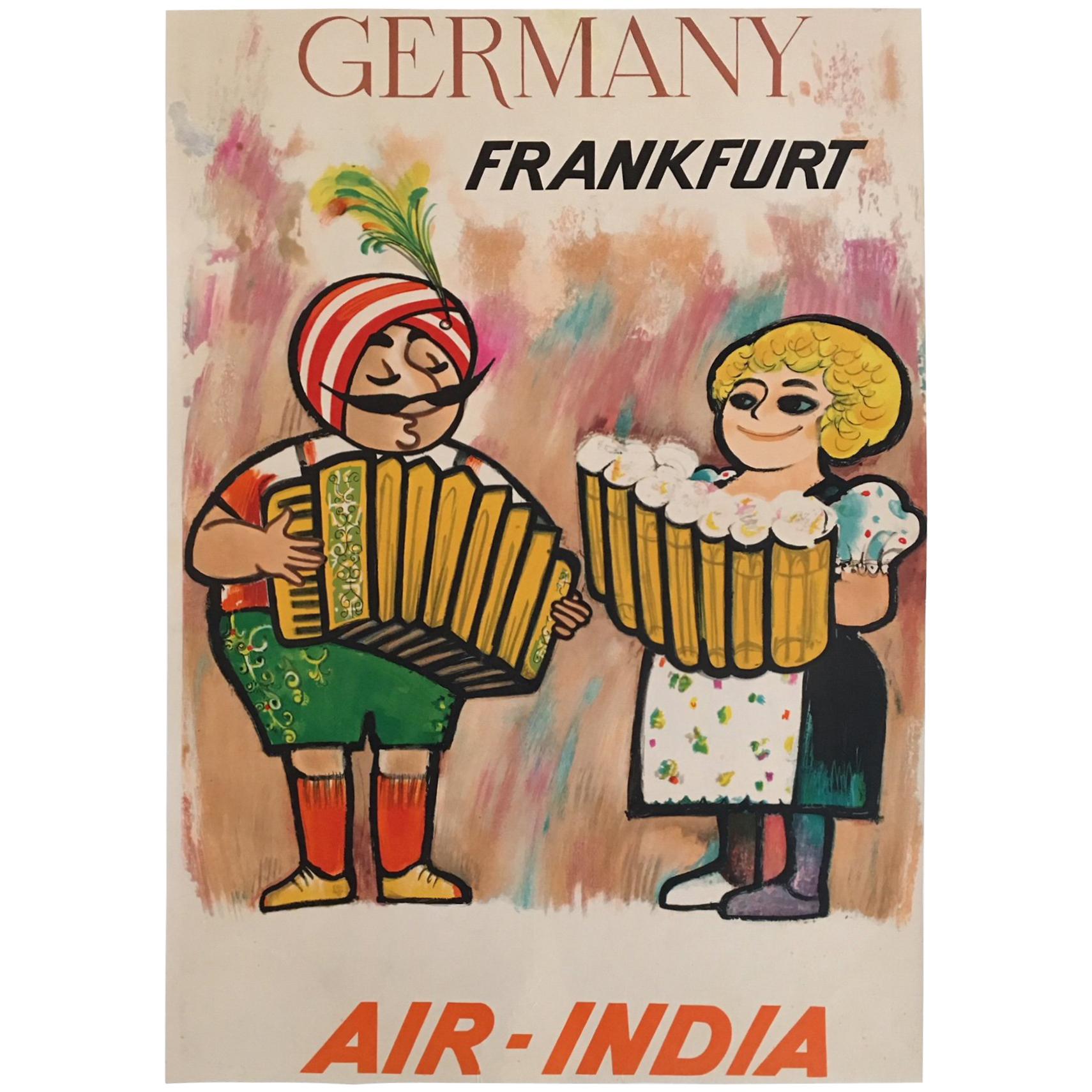 Original Vintage Poster, Air India Frankfurt, Iconic Travel Poster, 1950s