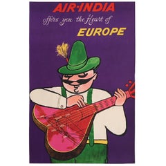 Original Vintage Poster, Air India Heart of Europe, Iconic Travel Poster, 1950s