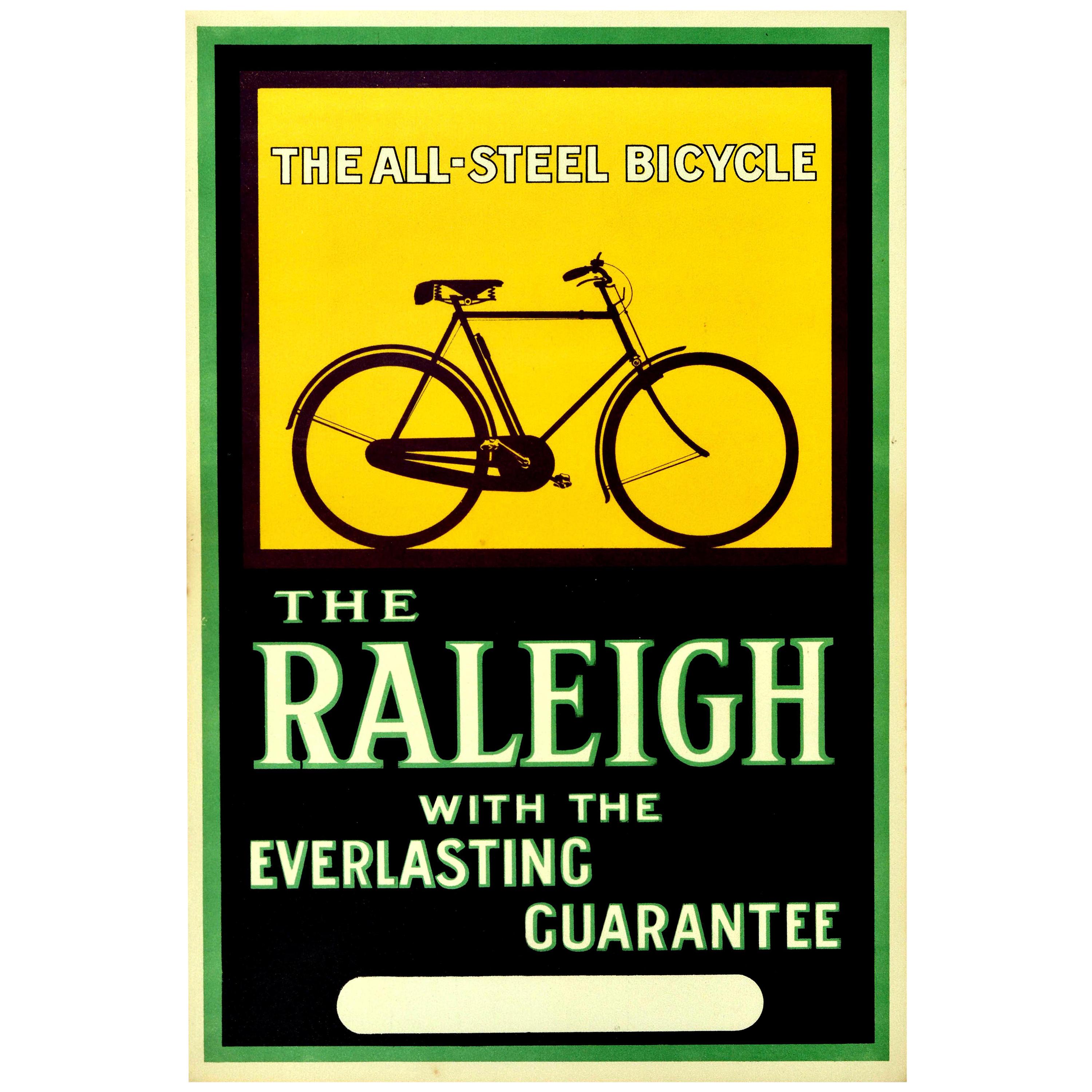 Original Vintage Poster All Steel Bicycle Raleigh Design Bike Advertising Art