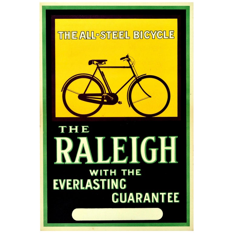 Original Vintage Poster All Steel Bicycle Raleigh Design Bike Advertising Art For Sale