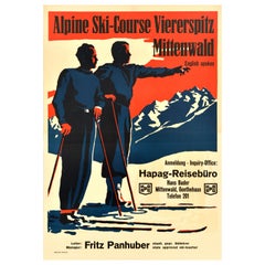 Original Vintage Poster Alpine Ski Course Viererspitz Mittenwald Bavaria Alps