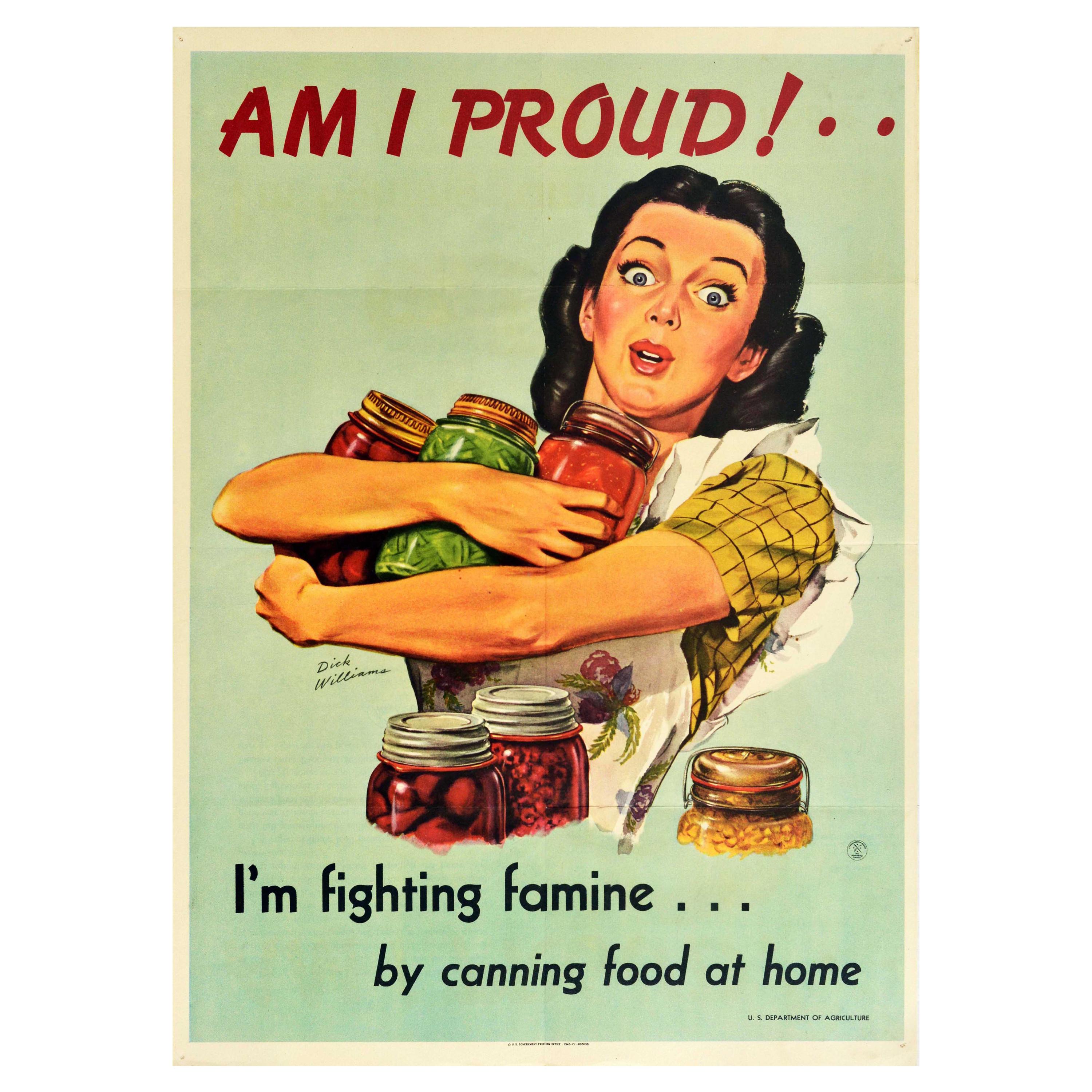 Original Vintage Poster Am I Proud I'm Fighting Famine By Canning Food At Home