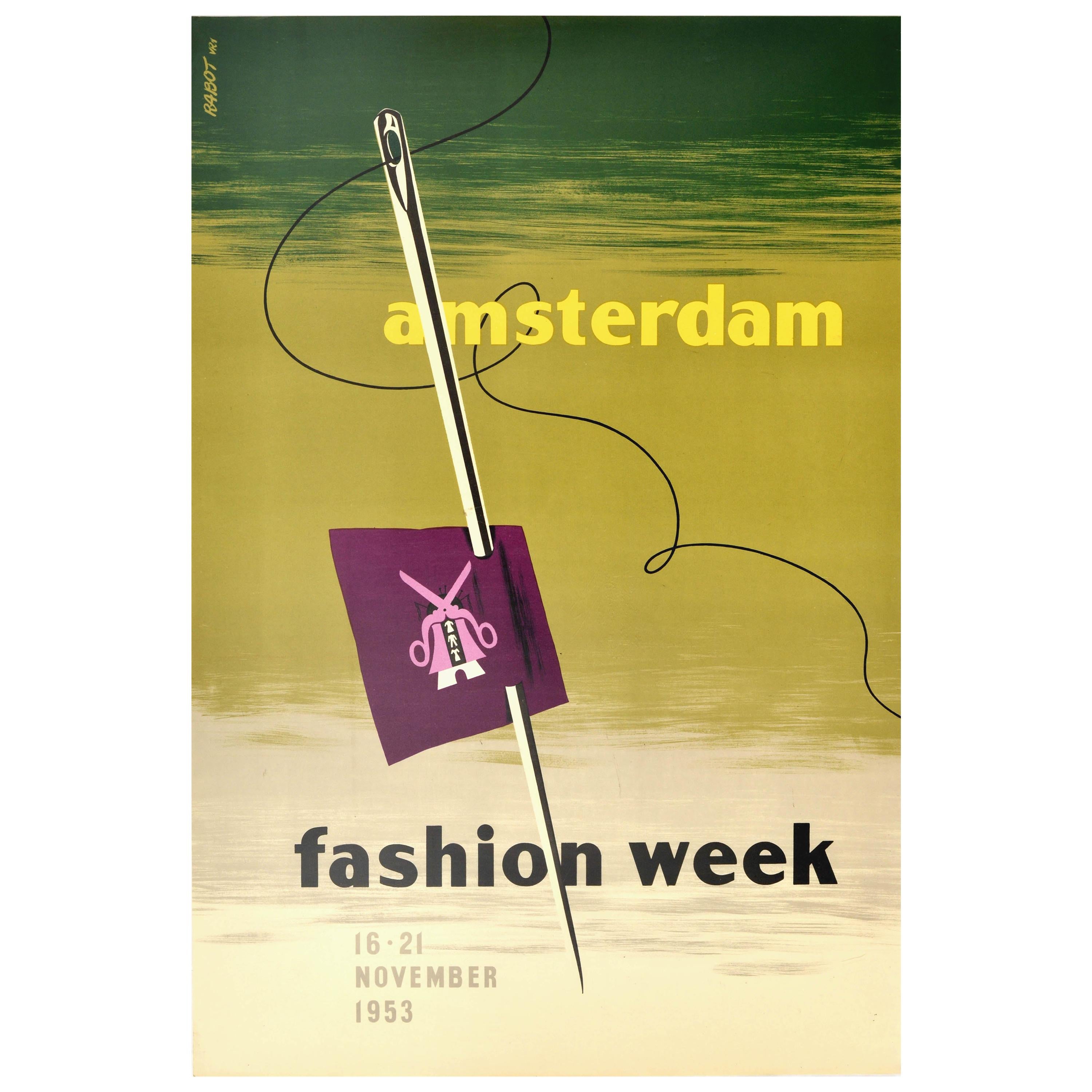 Affiche vintage originale de la semaine de la mode d'Amsterdam, 1953, Design moderne du milieu du siècle dernier
