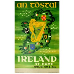 Original Retro Poster An Tostal Ireland At Home Travel Map Festival Culture