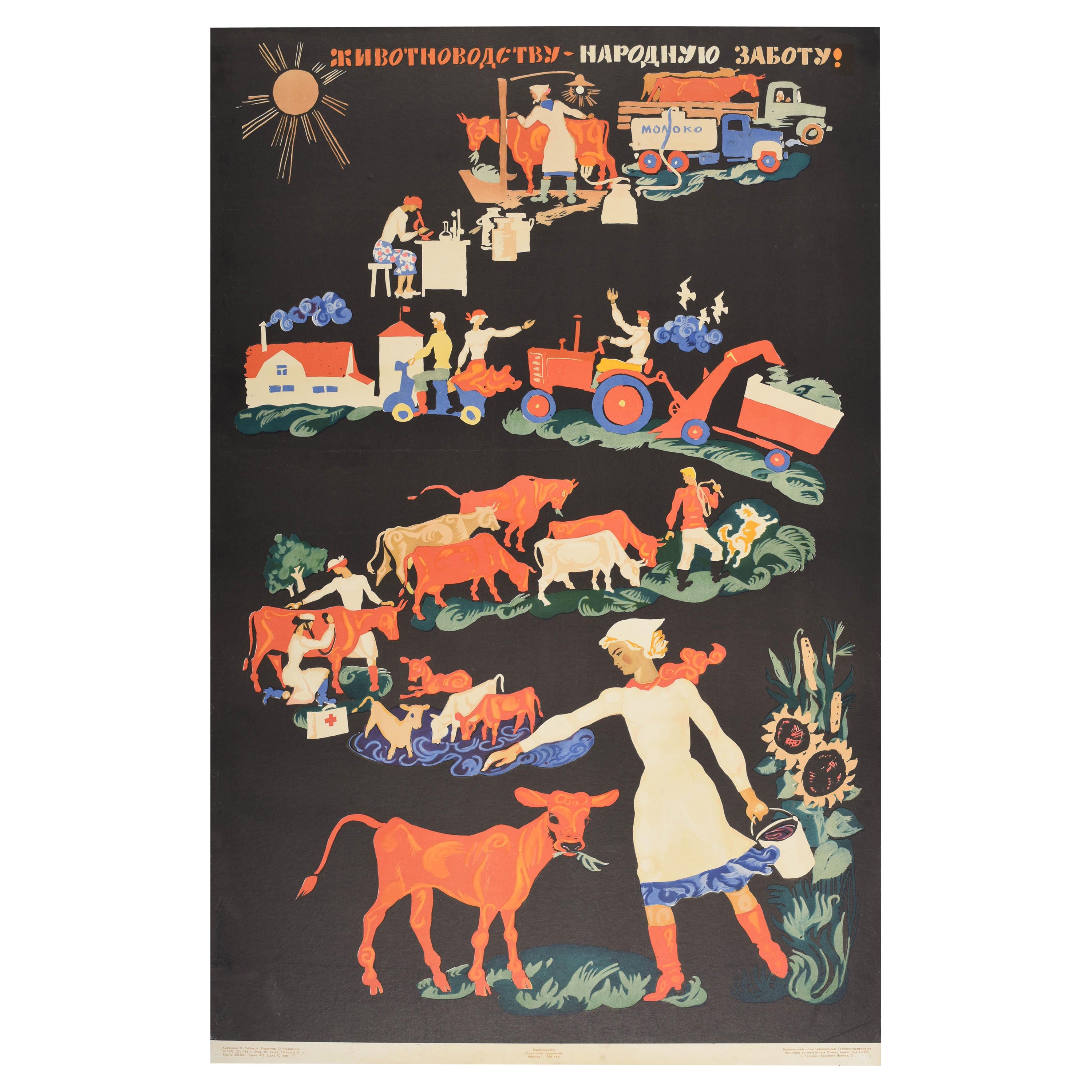 Original Original-Vintage-Poster Animal Farming, UdSSR, Nationalpflege, Landwirtschaft, Bauernkunst