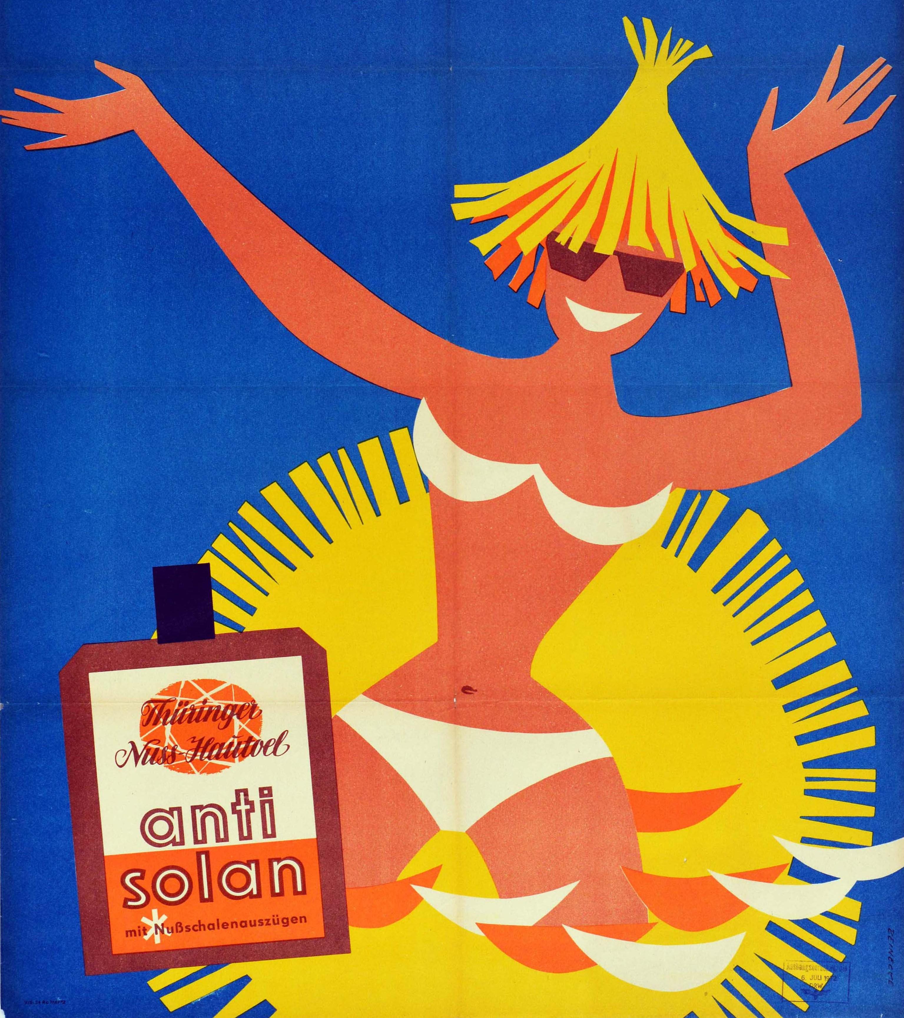 German Original Vintage Poster Antisolan Zum Sonnenbaden Sunscreen Sunbathing Beach Art