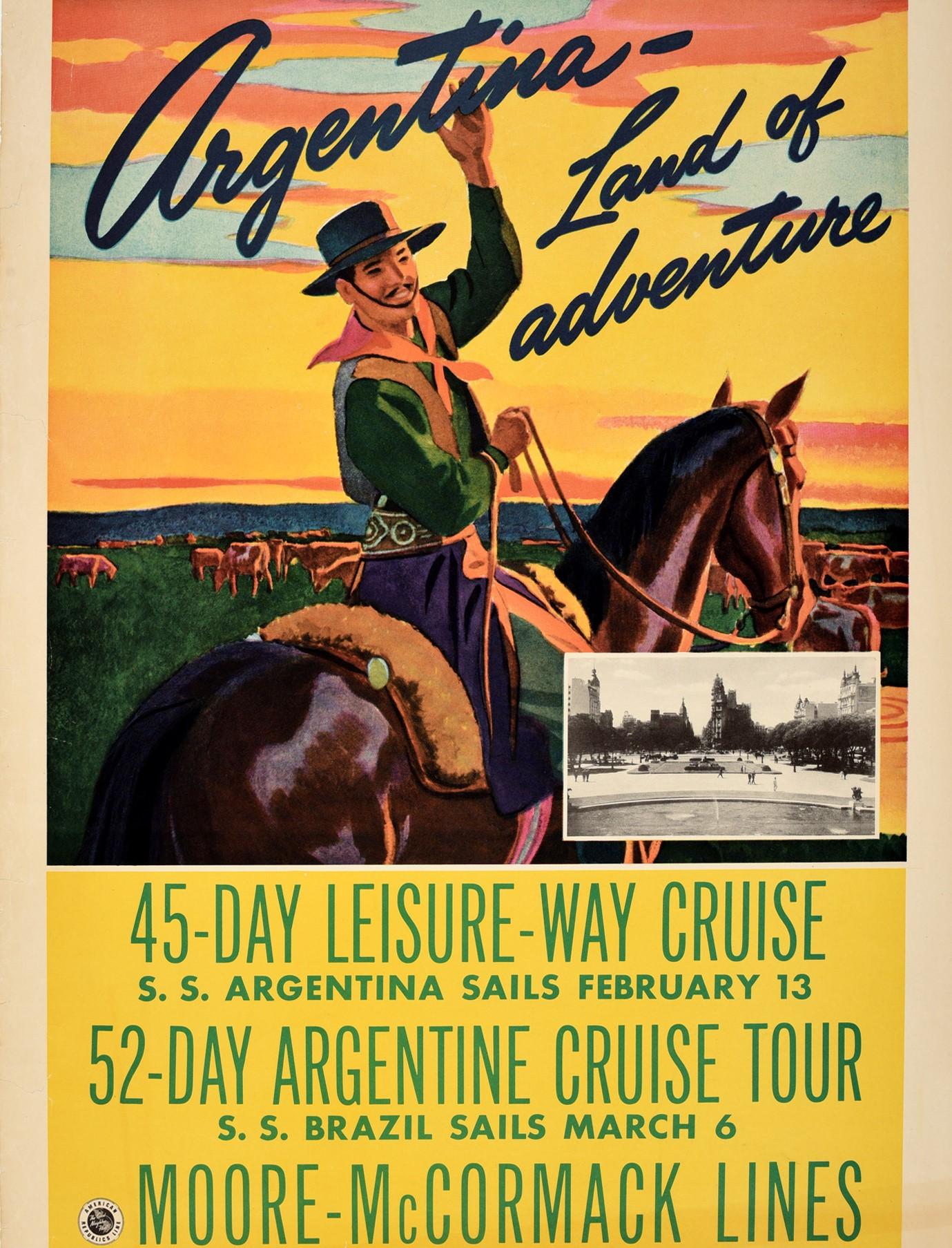 Original-Vintage-Poster, Argentinien, Land der Abenteuer, Reisen, Südamerika, Kreuzfahrt im Zustand „Gut“ im Angebot in London, GB