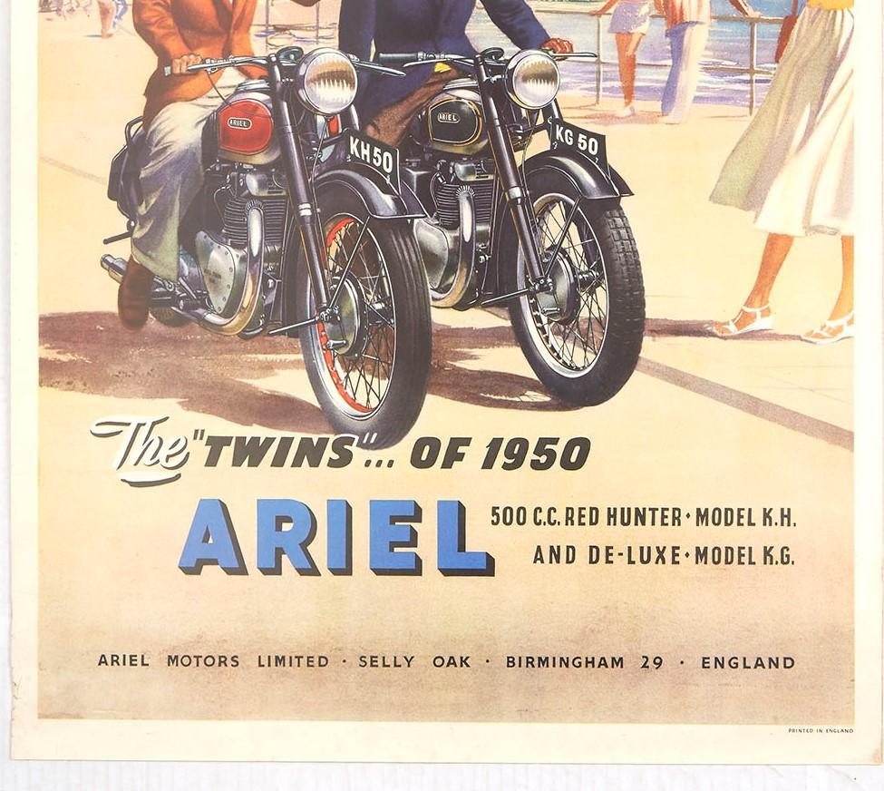 Original Vintage-Poster Ariel Motorrads, „The Twins Red Hunter“, Deluxe-Modelle, Meer (Britisch) im Angebot