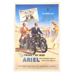 Original Retro Poster Ariel Motorcycles The Twins Red Hunter Deluxe Models Sea