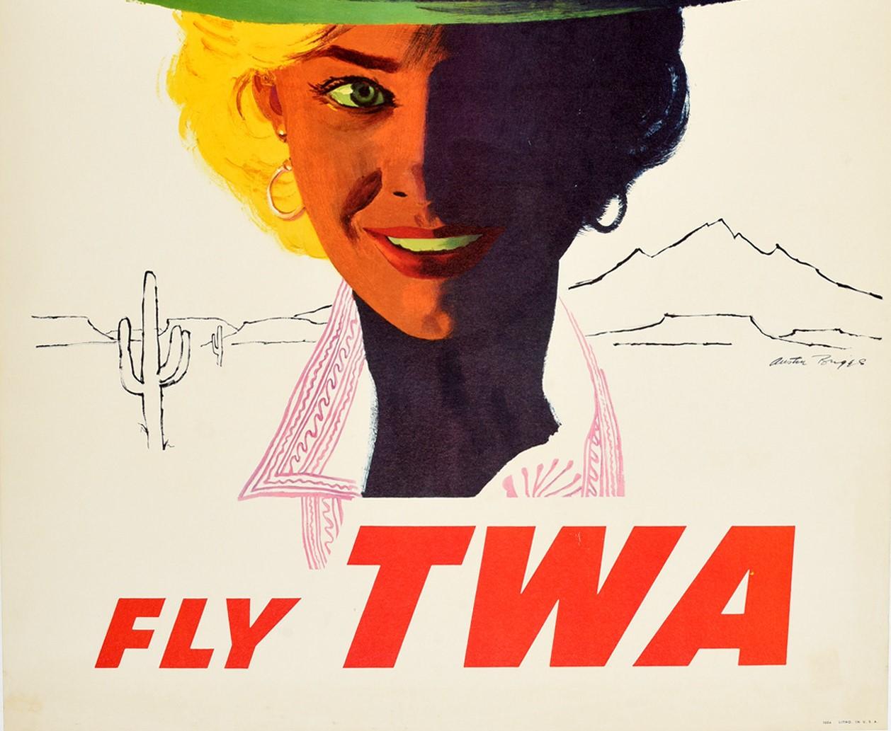 American Original Vintage Poster Arizona Fly TWA Travel Advertising Trans World Airlines For Sale
