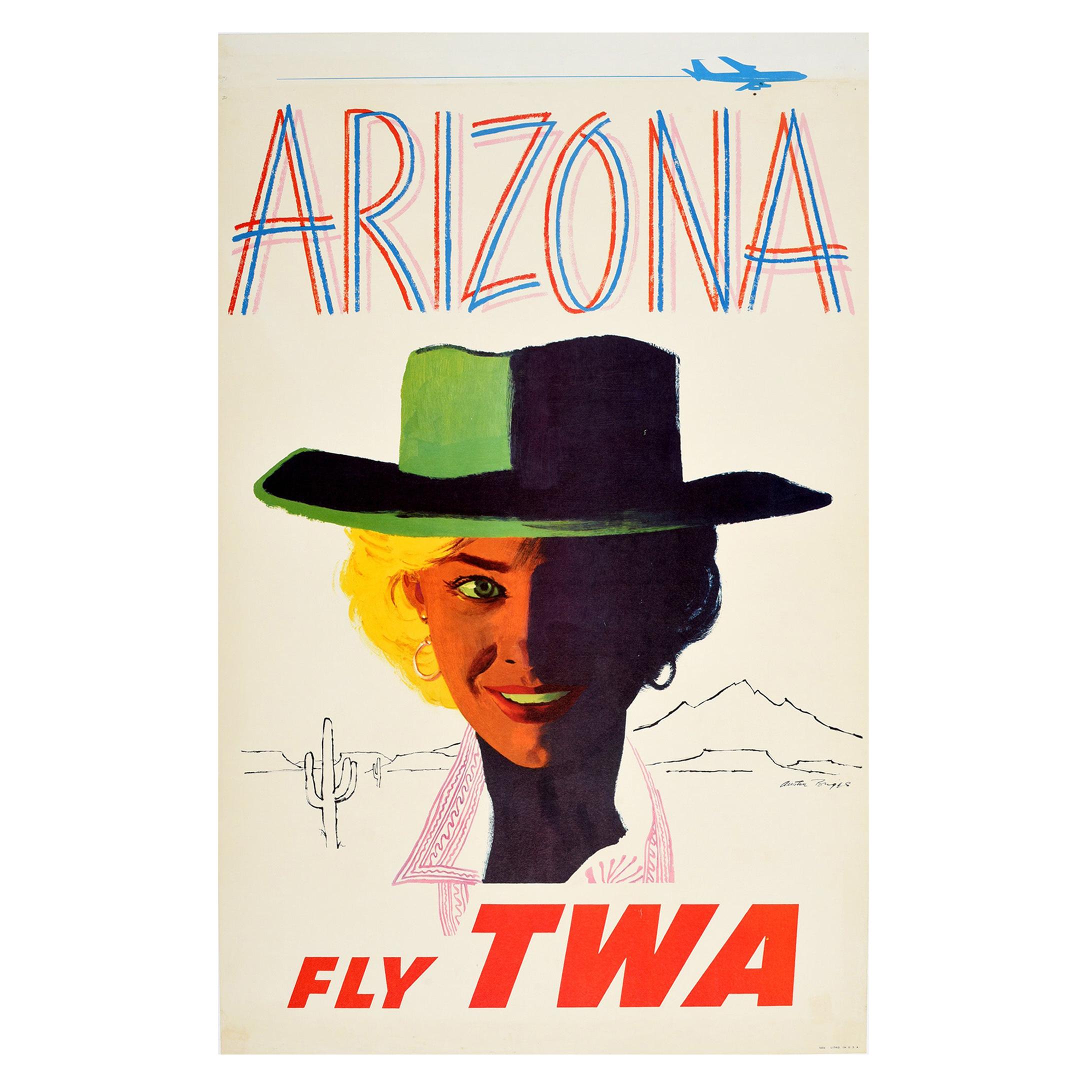 Original Vintage Poster Arizona Fly TWA Travel Advertising Trans World Airlines For Sale