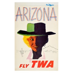 Original Retro Poster Arizona Fly TWA Travel Advertising Trans World Airlines