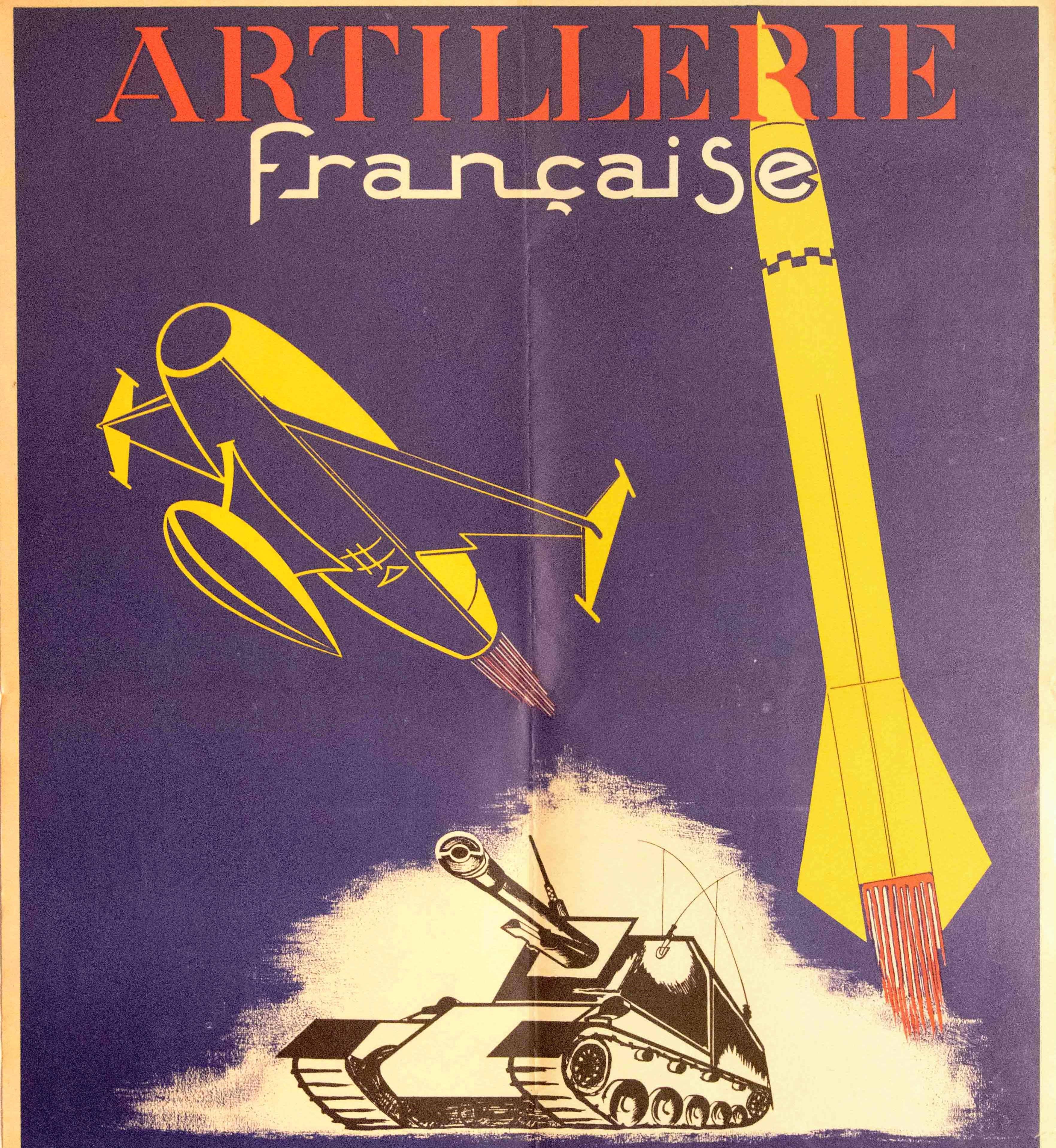 Mid-20th Century Original Vintage Poster Artillerie Francaise French Artillery School Army Future
