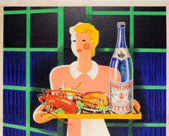 Original Vintage Poster At Every Meal Grande Source Vittel Mineral Water Drink