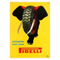 Original Used Poster Atlante Gran Carga Pirelli Tyre Big Load Elephant Design