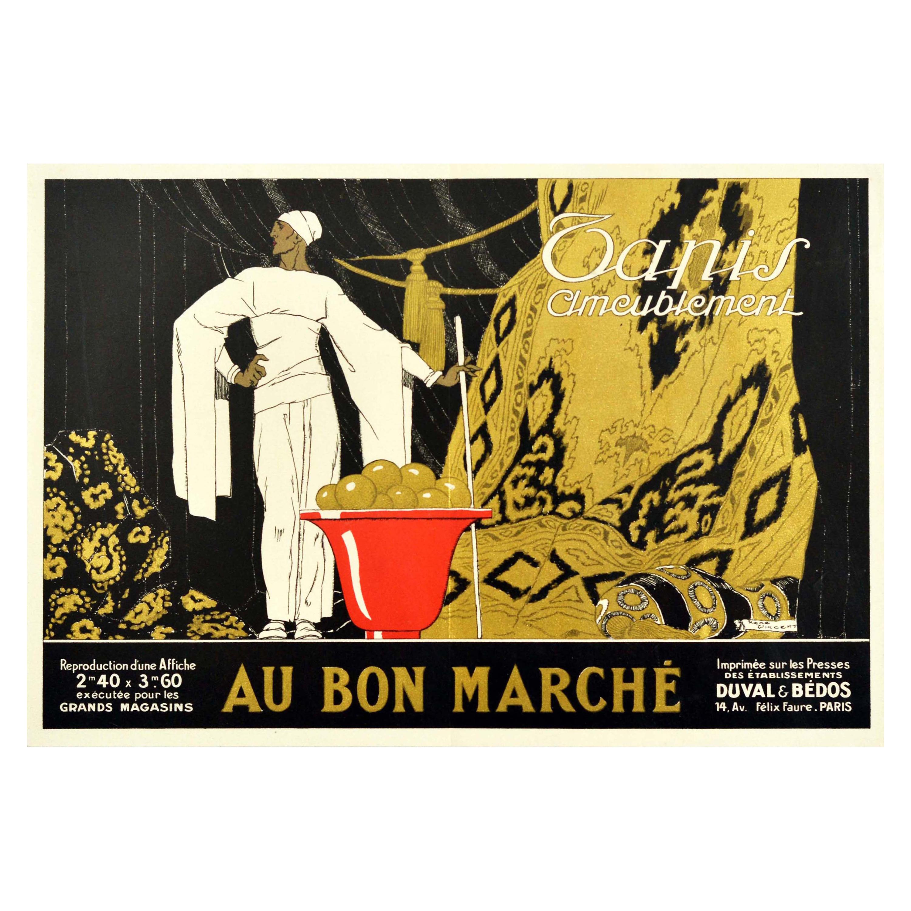 Original Vintage Poster Au Bon Marche Home Furnishings Paris Textiles Tapestry