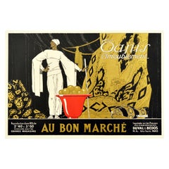 Affiche vintage d'origine Au Bon Marche Home Furnishings, Tapisserie, Paris