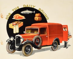 Original Vintage Poster Austin Motor Co Delivery Van Food Drink Art Deco Advert