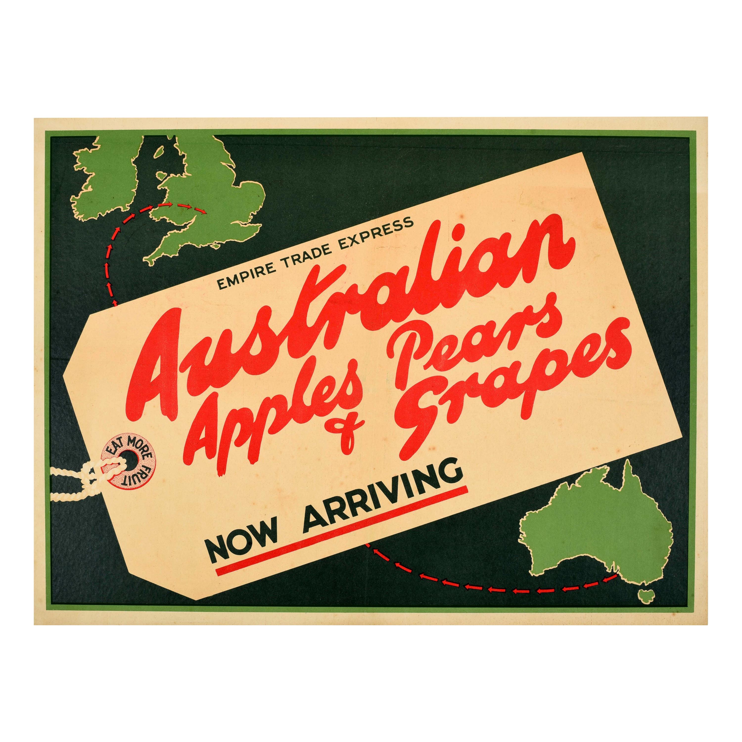 Original Vintage Poster Australia Apples Pears Grapes Fruit British Empire Trade