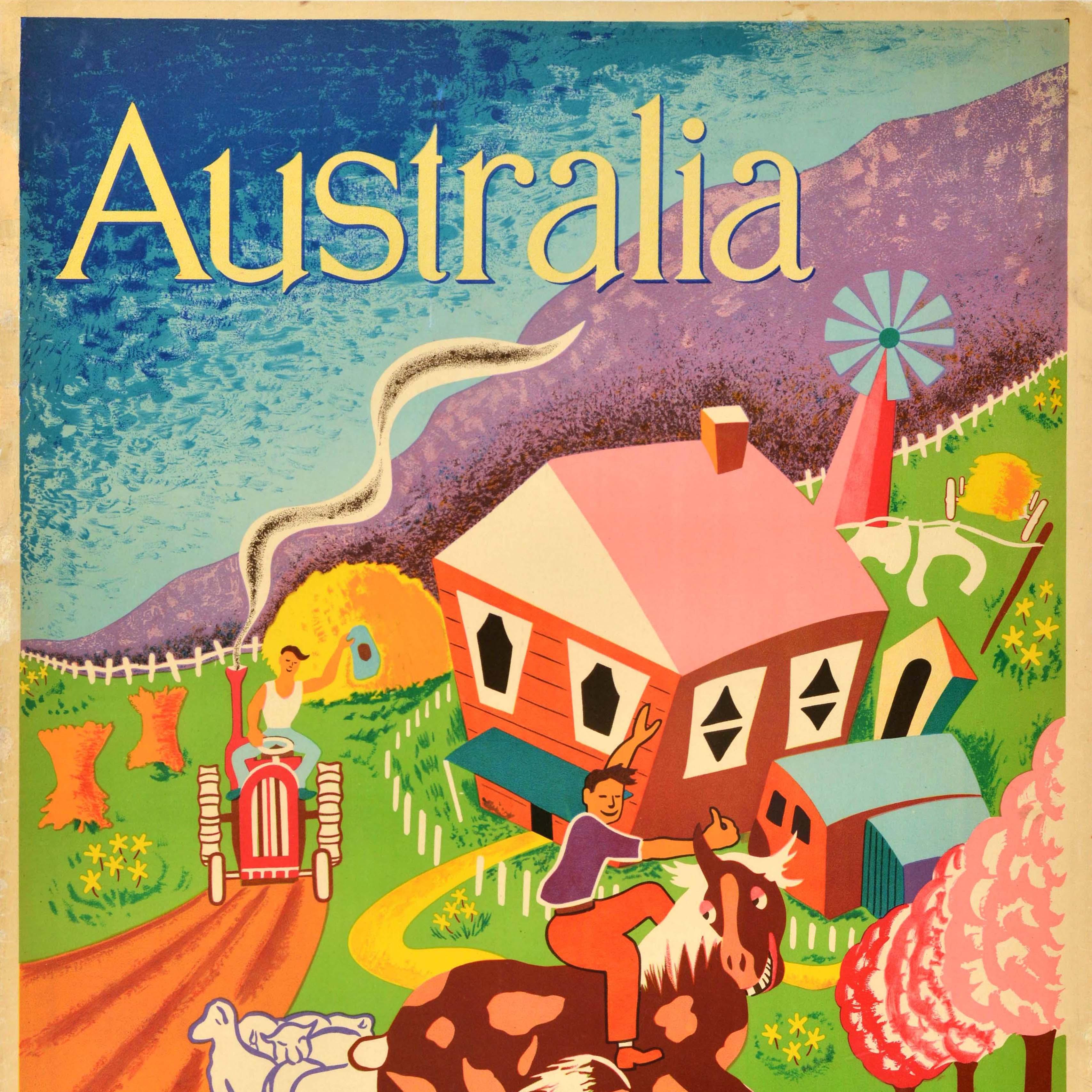 Australiano Poster originale d'epoca Australia Terra del Domani Immigrazione Joe Greenberg in vendita