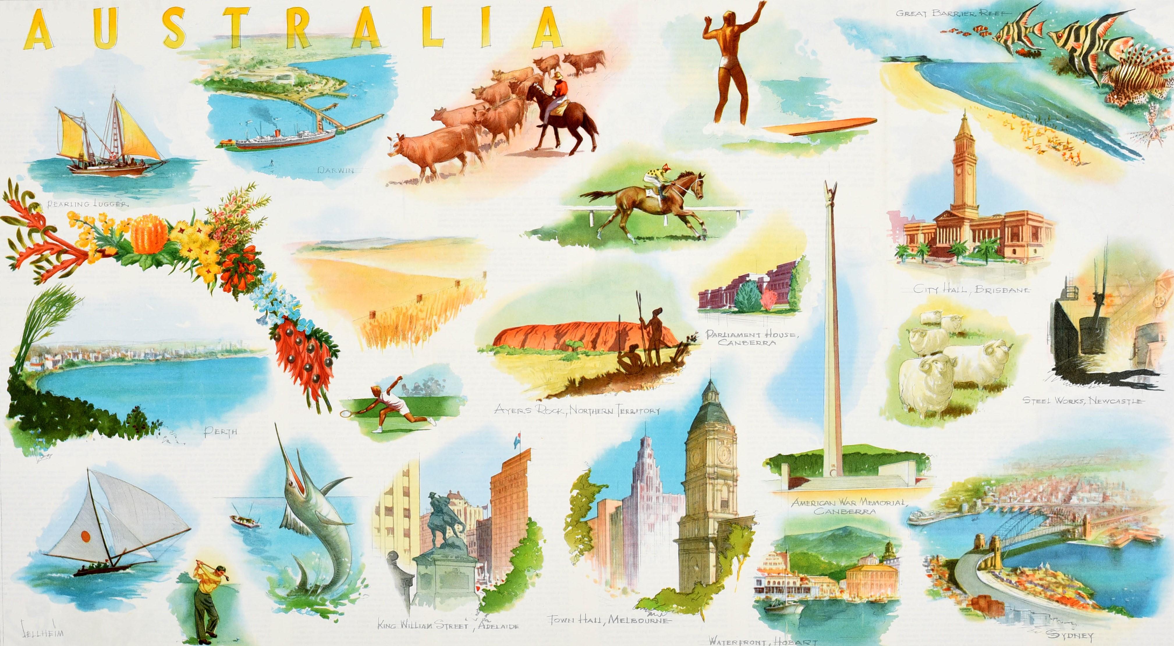 Australian Original Vintage Poster Australia Qantas Airline Travel Illustrations Sellheim