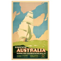 Original Retro Poster Australia Victorian Melbourne Sydney Festival Tall Ship