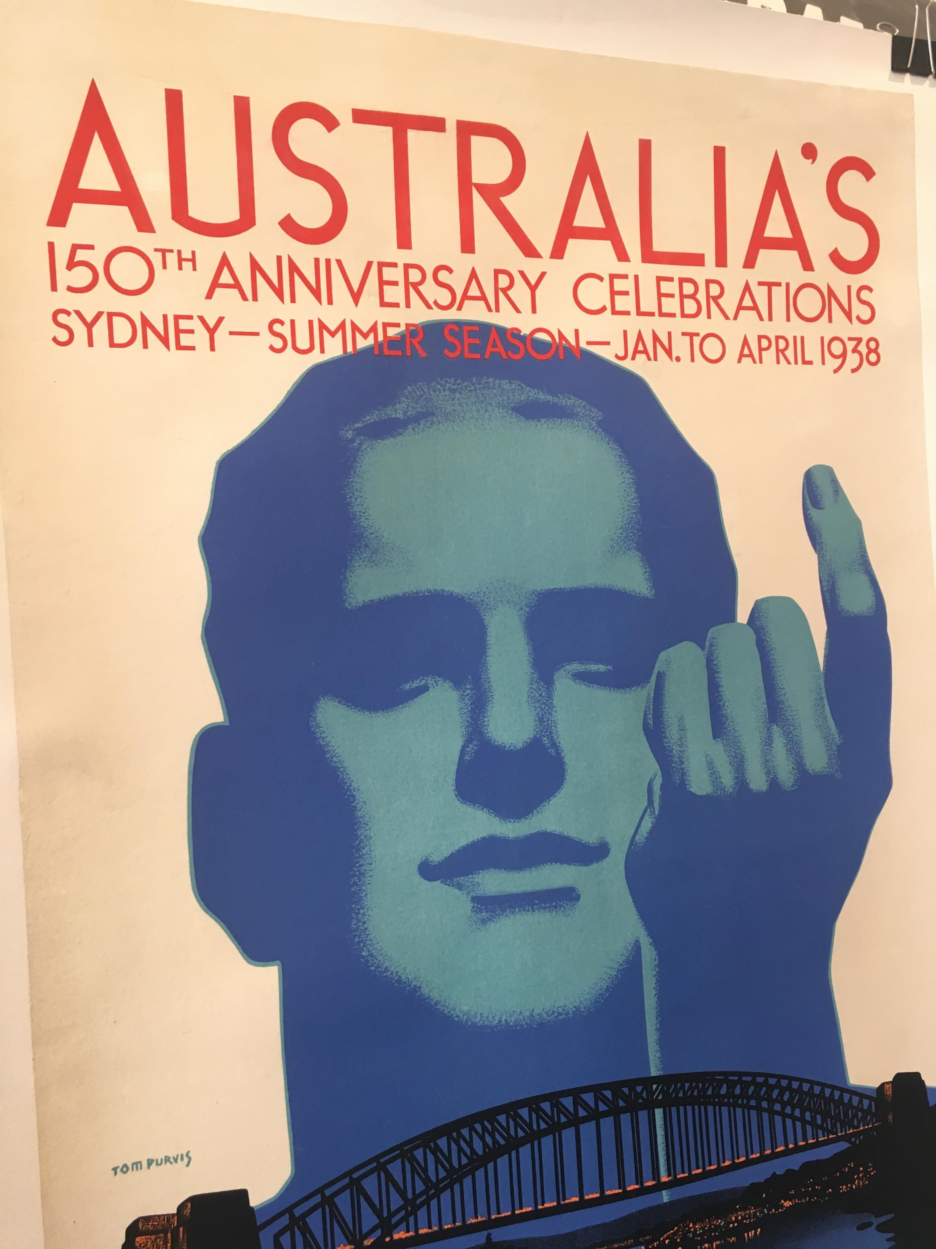 Australian Original Vintage Poster 'Australia's 150th Anniversary Celebrations', 'c. 1938' For Sale