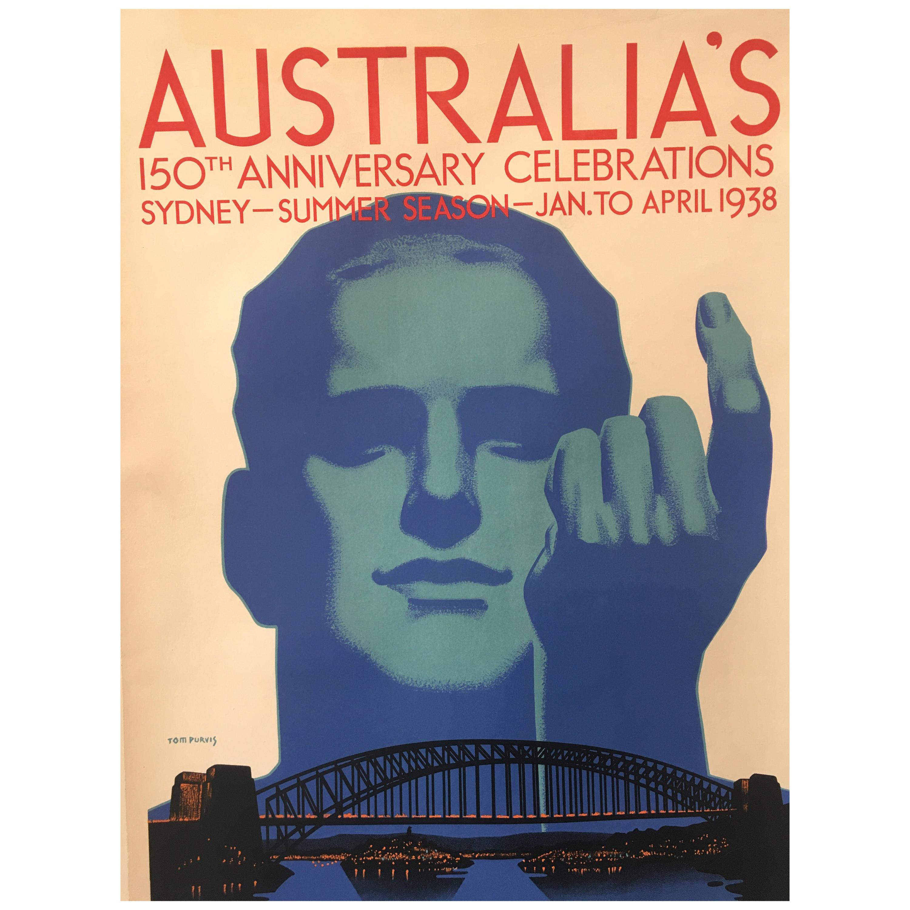Affiche vintage originale du 150e anniversaire de l'Australie, vers 1938