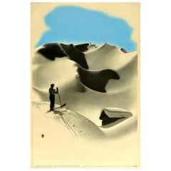 Original Vintage Poster Austria Winter Sport Skiing Mountain Skier Chalet Alps