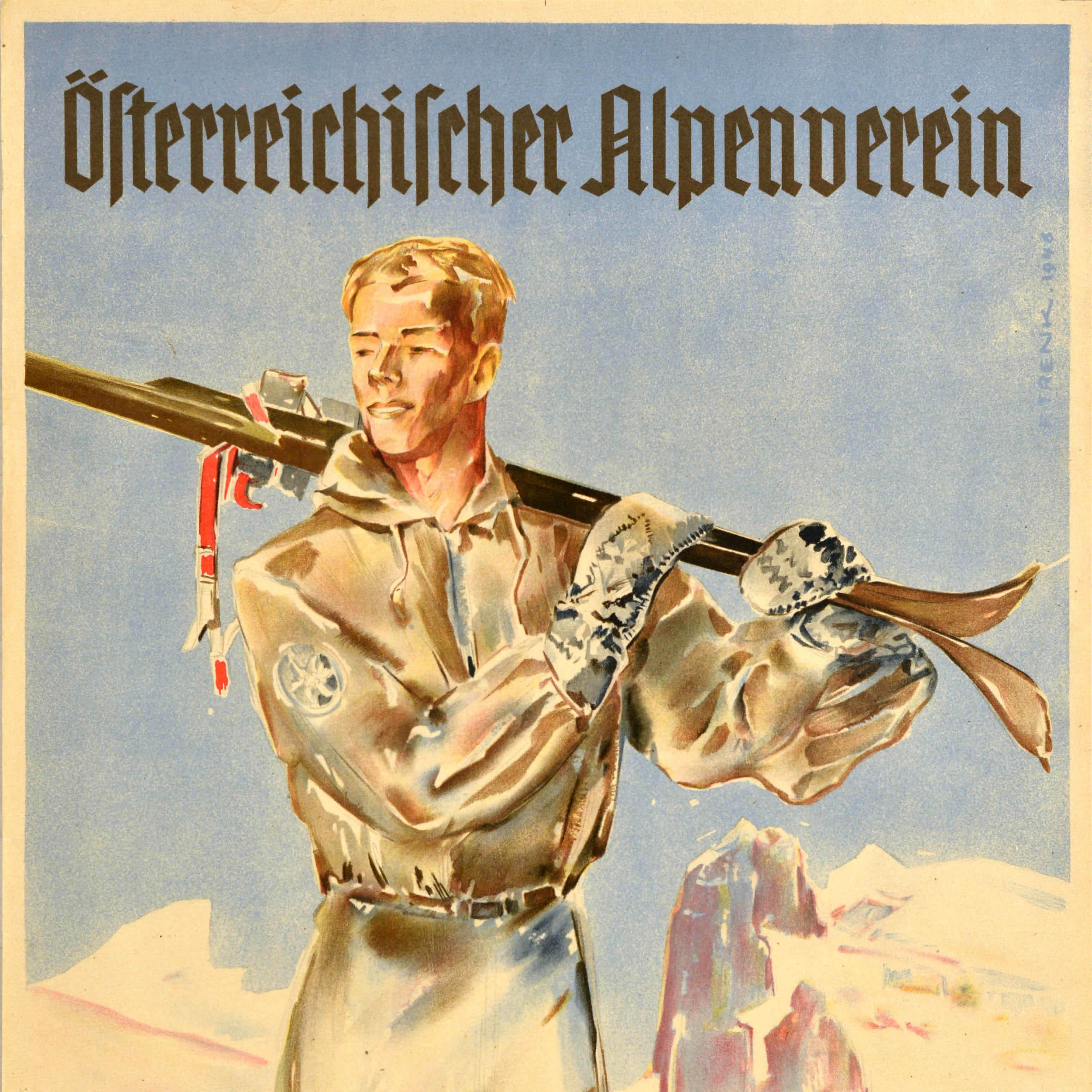 Original Vintage Poster Austrian Alpine Club Osterreichischer Alpenverein Skiing In Good Condition For Sale In London, GB