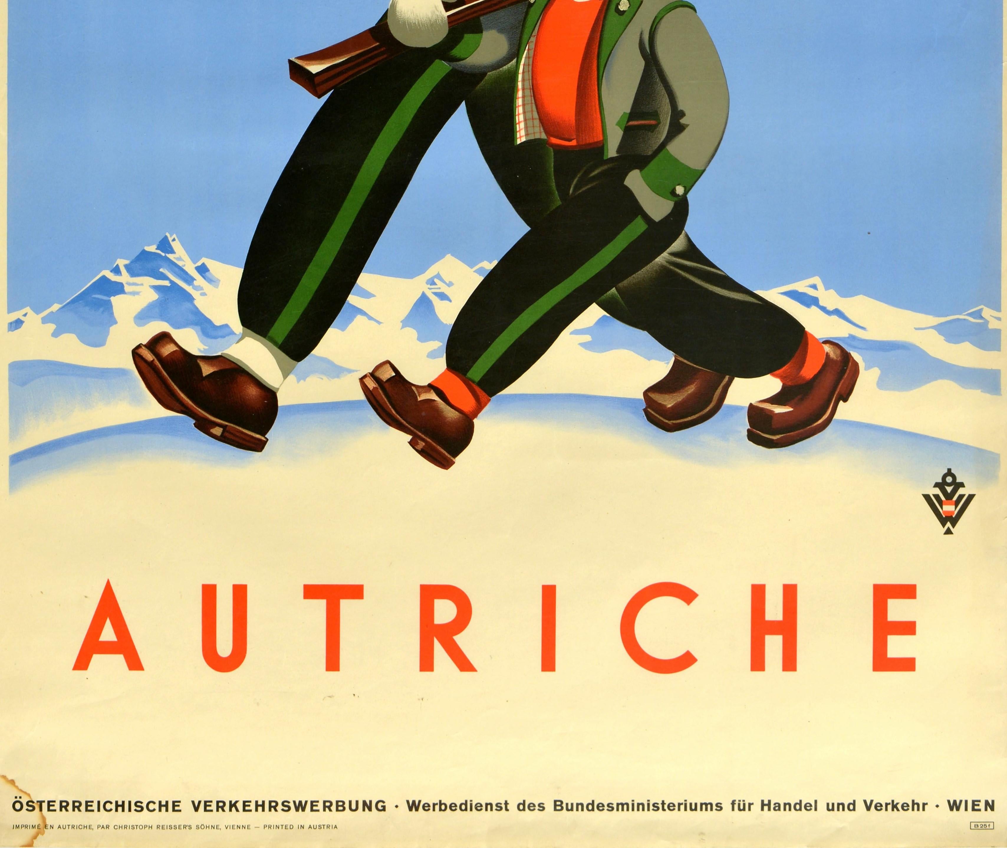 Austrian Original Vintage Poster Autriche Austria Winter Sport Ski Travel Mountain Skier