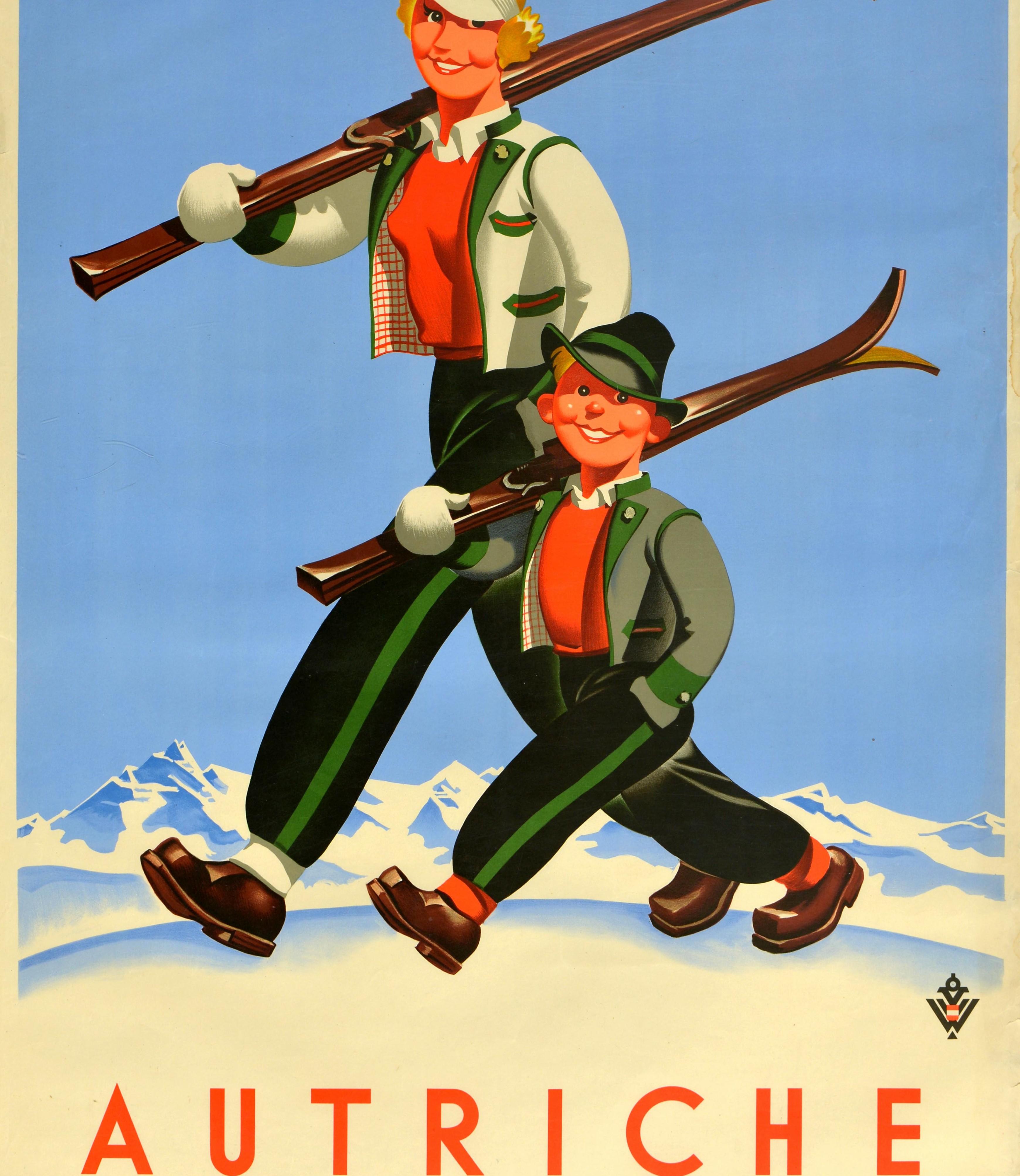Original Vintage Poster Autriche Austria Winter Sport Ski Travel Mountain Skier In Good Condition In London, GB