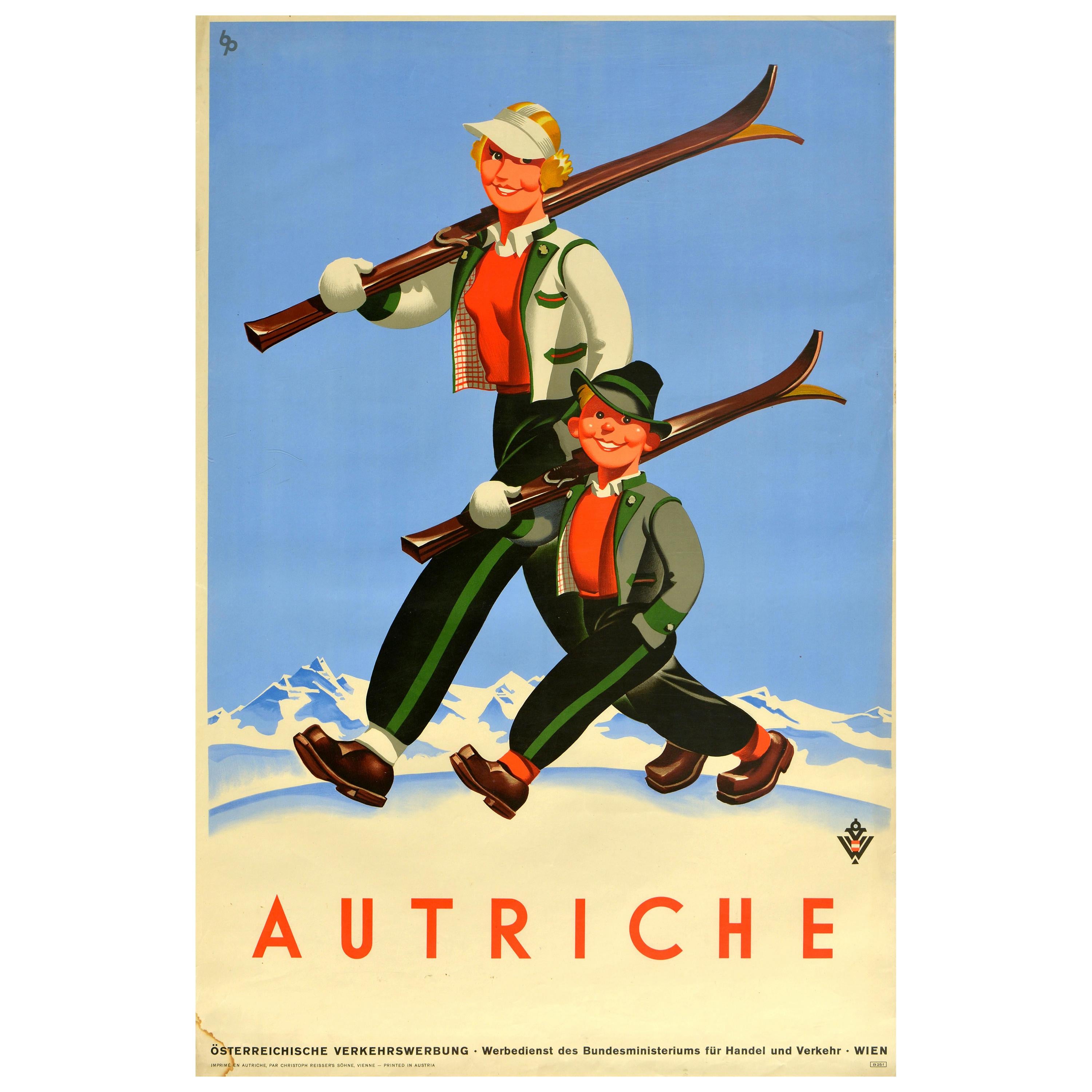 Original Vintage Poster Autriche Austria Winter Sport Ski Travel Mountain Skier