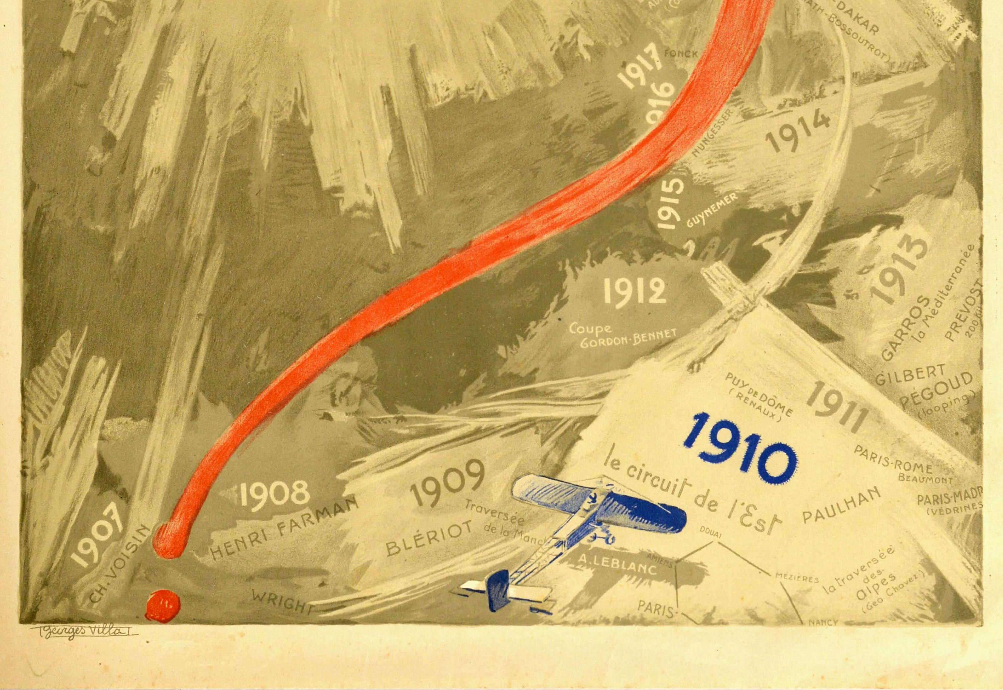 French Original Vintage Poster Aux Pessimistes Paris To New York Plane Aviation Record