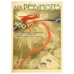 Original Vintage Poster Aux Pessimistes Paris To New York Plane Aviation Record