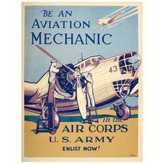Original Vintage Poster Aviation Mechanic Air Corps US Army WWII Military Plane