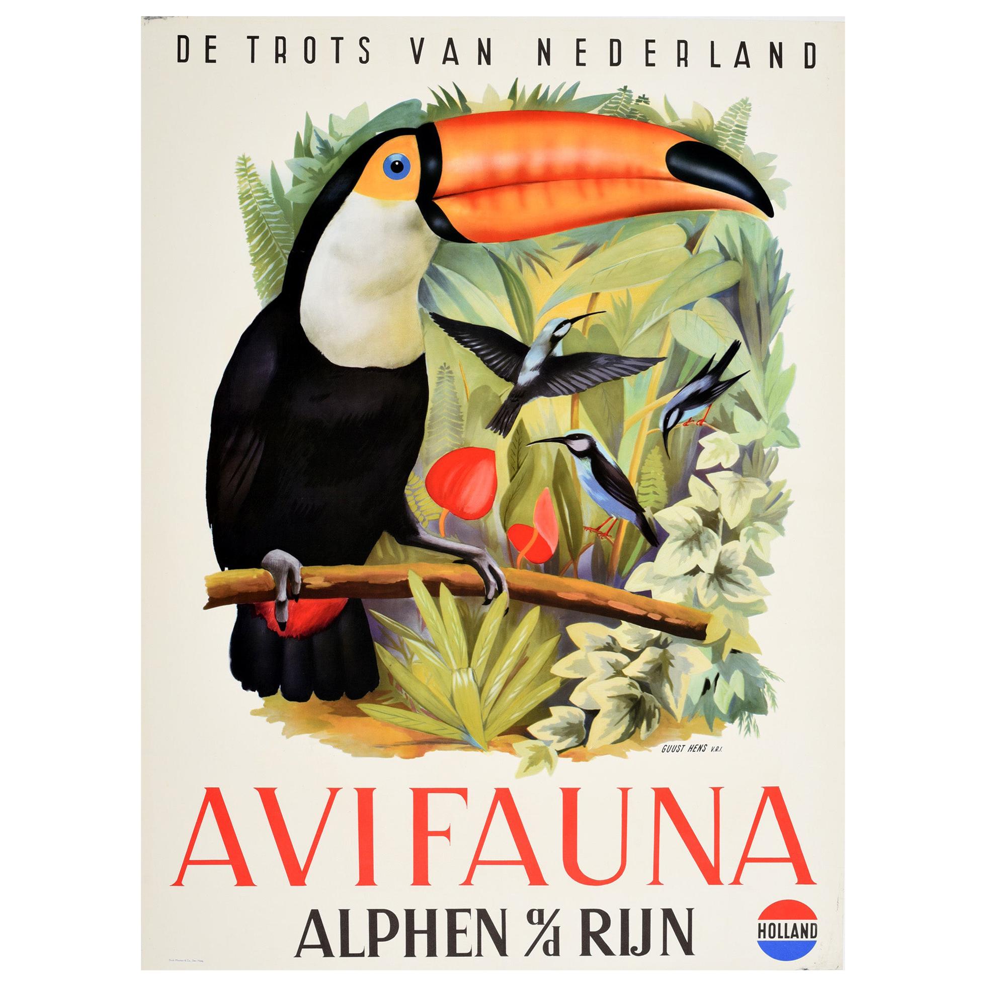 Original Vintage Poster Avifauna Bird Park Zoo Netherlands Holland Toucan Travel