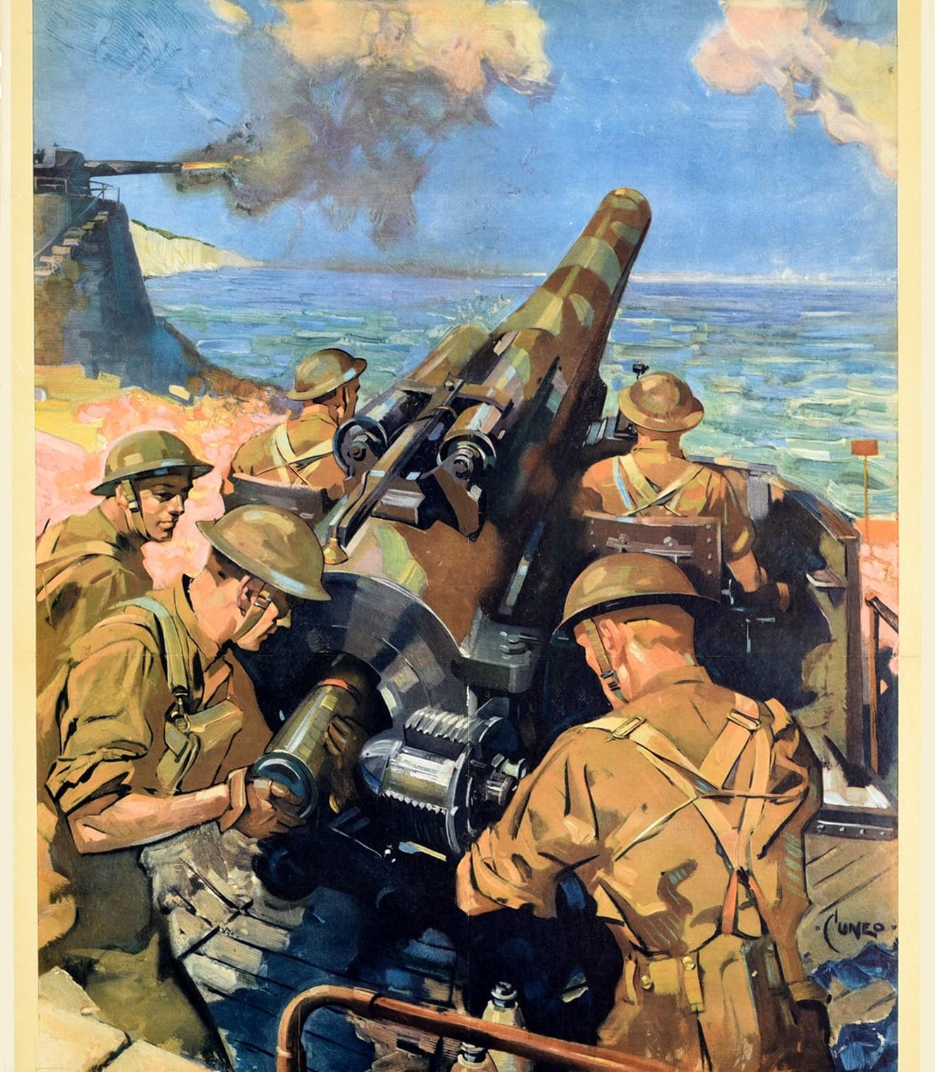 Original Vintage-Poster „Back Them Up“, WWII-Schlacht, Artillerie, Coastal Battery, Cuneo, Original im Zustand „Relativ gut“ im Angebot in London, GB