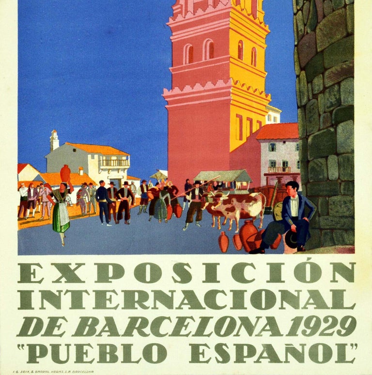 Art Deco Original Vintage Poster Barcelona Exhibition Spanish Village Art Pueblo Espanol For Sale