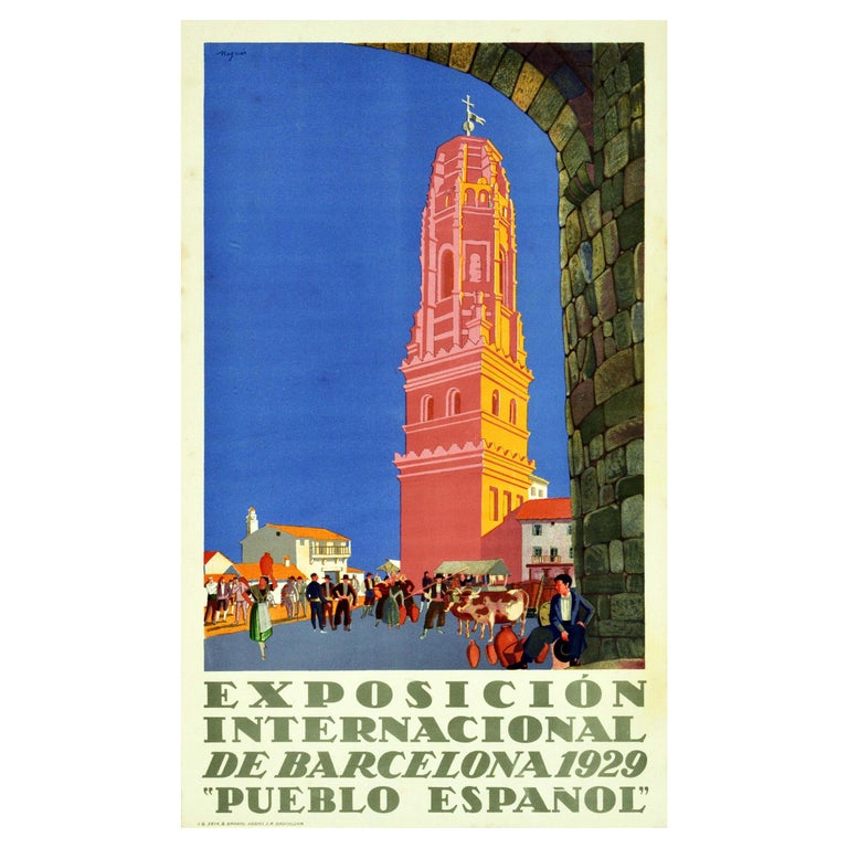 Original Vintage Poster Barcelona Exhibition Spanish Village Art Pueblo Espanol For Sale