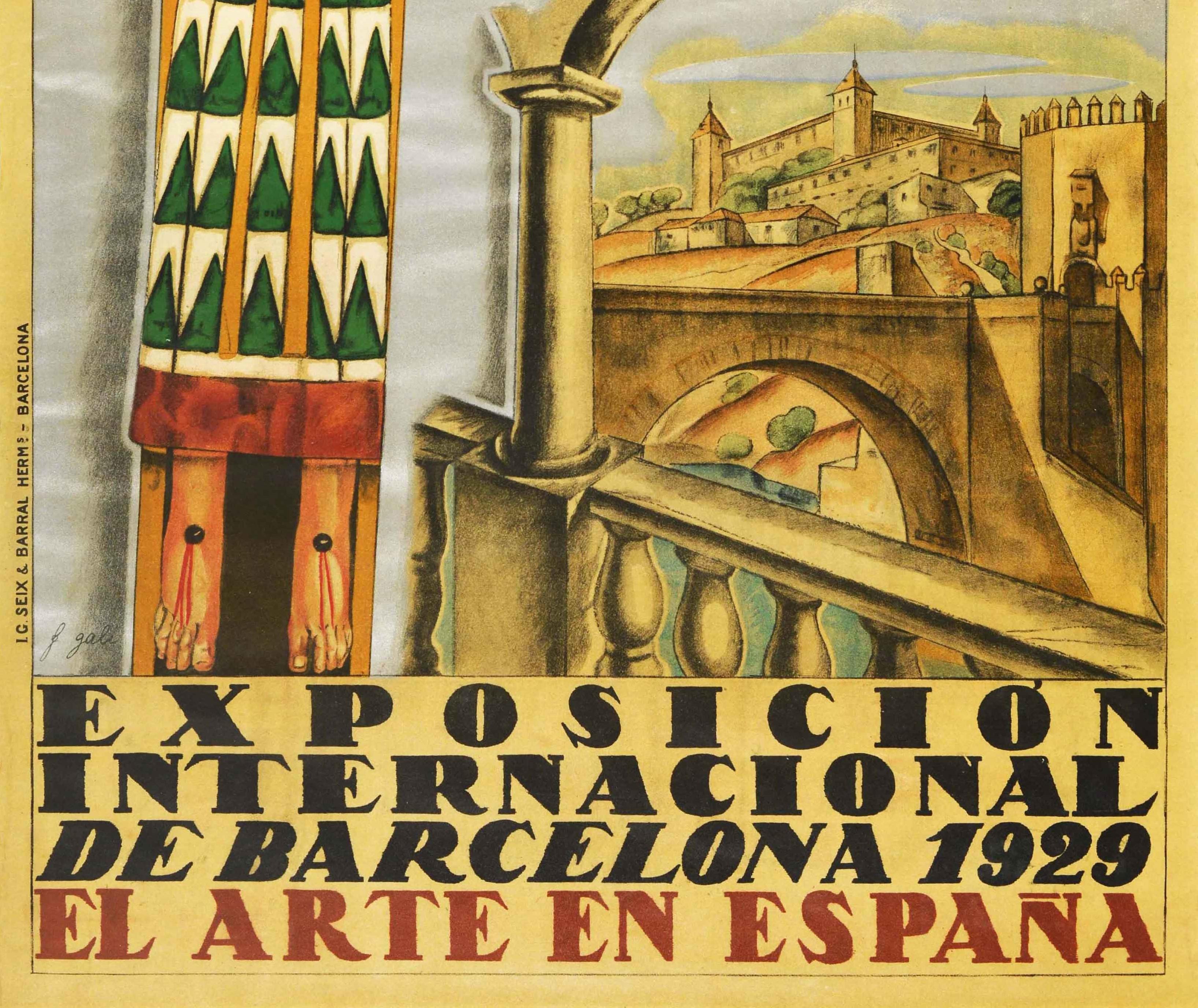Espagnol Affiche rétro originale de l'exposition internationale d'art espagnol de Barcelone Espagne en vente